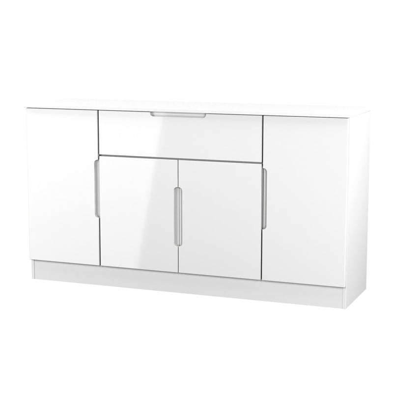 Milan 4 Door 1 Drawer Wide Unit in White Gloss & White Matt - Ready Assembled