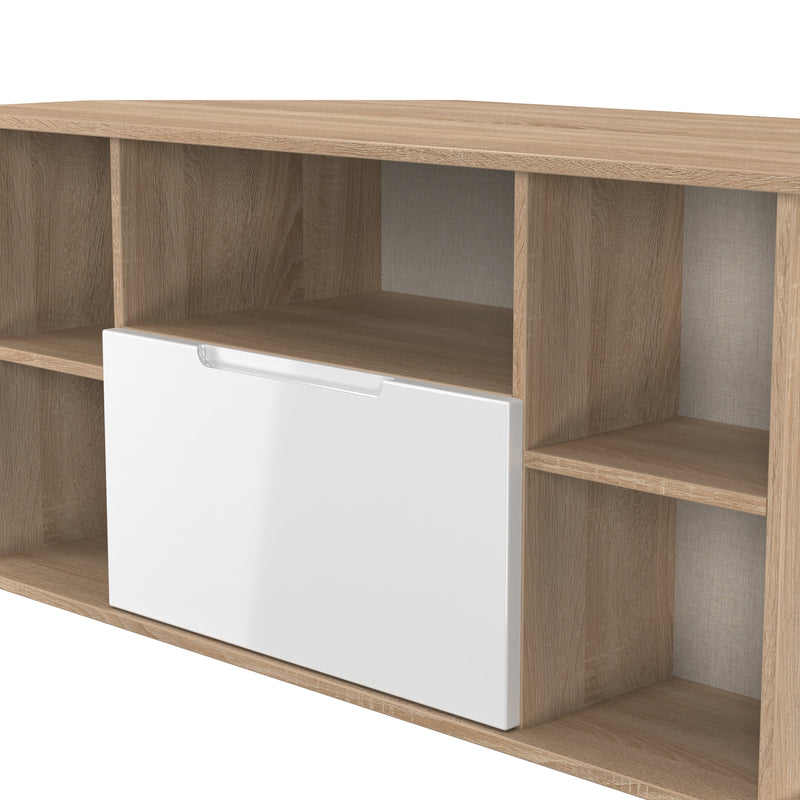 Milan Corner TV Unit in White Gloss & Bardolino Oak - Ready Assembled