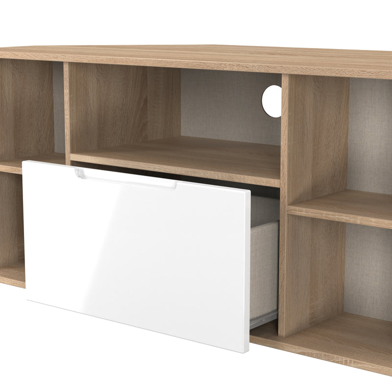 Milan Corner TV Unit in White Gloss & Bardolino Oak - Ready Assembled