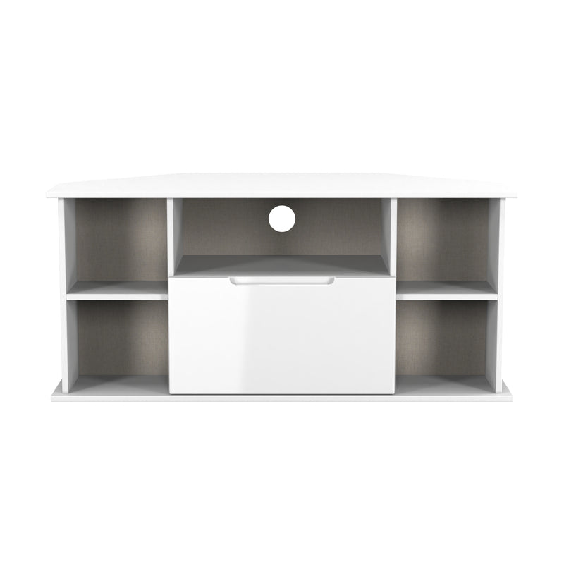 Milan Corner TV Unit in White Gloss & White Matt - Ready Assembled