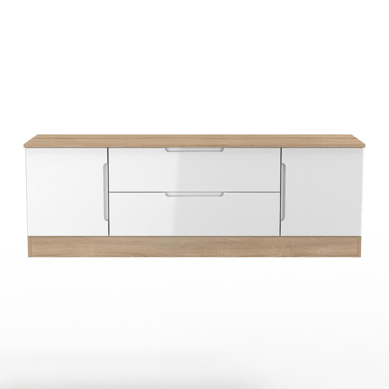 Milan 2 Door 2 Drawer Superwide TV Unit in White Gloss & Bardolino Oak - Ready Assembled
