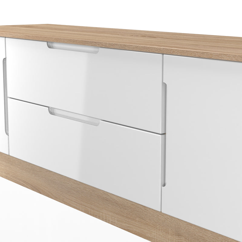 Milan 2 Door 2 Drawer Superwide TV Unit in White Gloss & Bardolino Oak - Ready Assembled