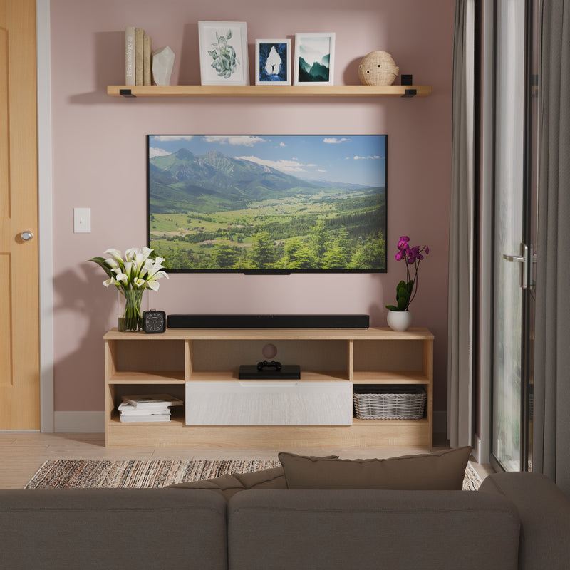 Milan Wide 1 Drawer TV & Media Unit in White Gloss & Bardolino Oak - Ready Assembled