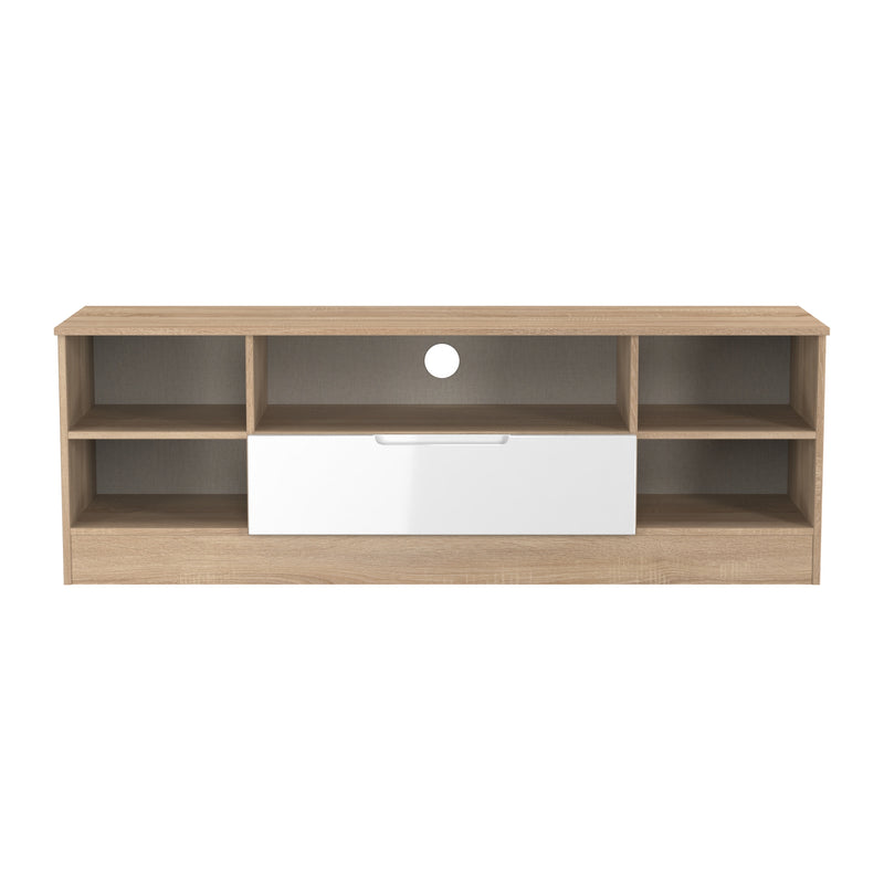 Milan Wide 1 Drawer TV & Media Unit in White Gloss & Bardolino Oak - Ready Assembled