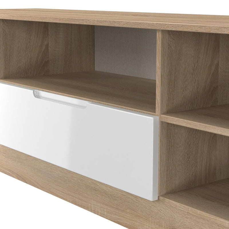 Milan Wide 1 Drawer TV & Media Unit in White Gloss & Bardolino Oak - Ready Assembled