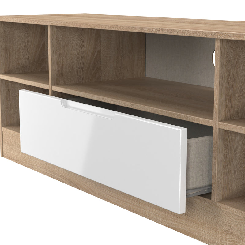Milan Wide 1 Drawer TV & Media Unit in White Gloss & Bardolino Oak - Ready Assembled