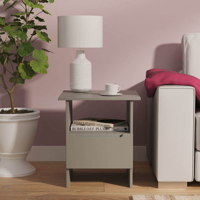 Milan Bottom Drawer Lamp Table in Dusk Grey - Ready Assembled