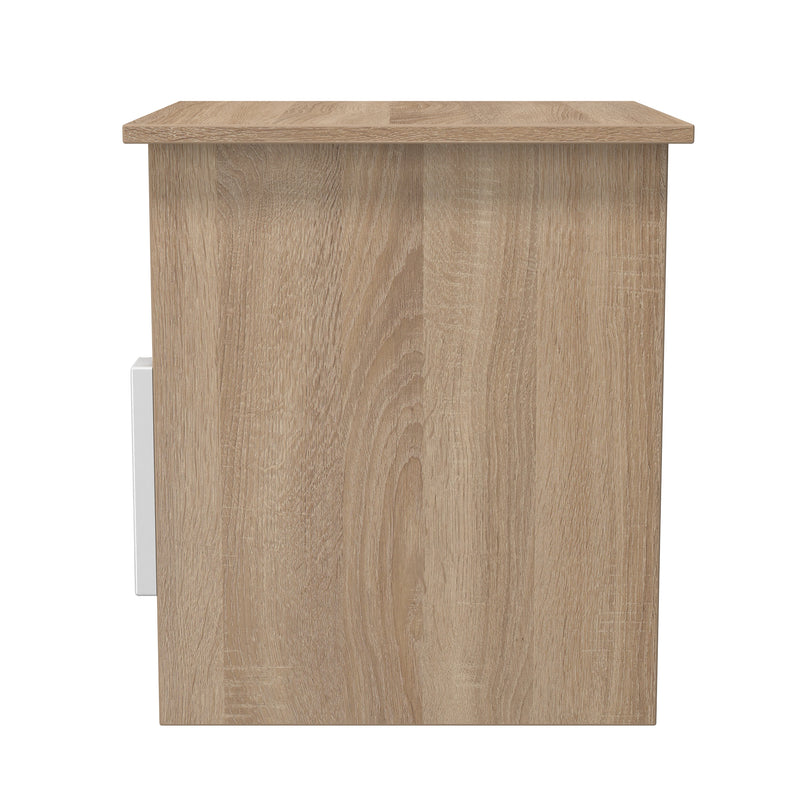 Milan Bottom Drawer Lamp Table in White Gloss & Bardolino Oak - Ready Assembled