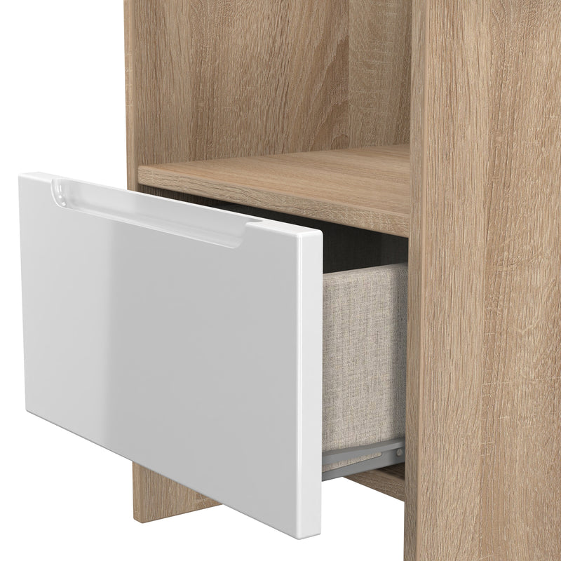 Milan Bottom Drawer Lamp Table in White Gloss & Bardolino Oak - Ready Assembled