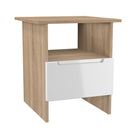 Milan Bottom Drawer Lamp Table in White Gloss & Bardolino Oak - Ready Assembled