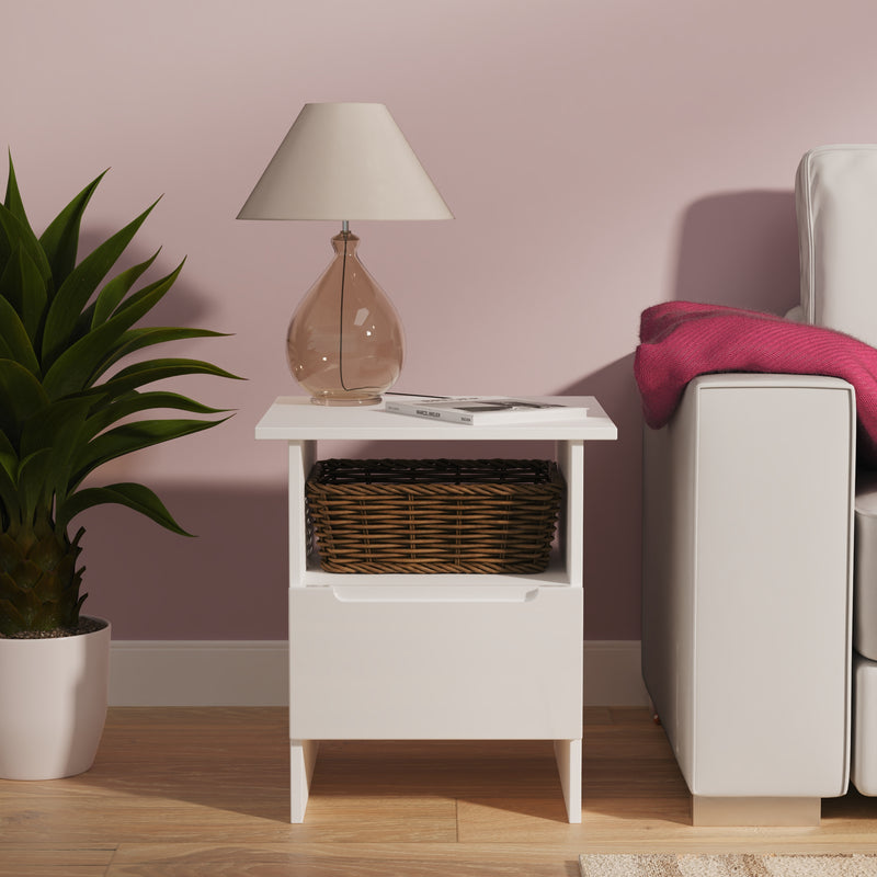 Milan Bottom Drawer Lamp Table in White Gloss & White Matt - Ready Assembled
