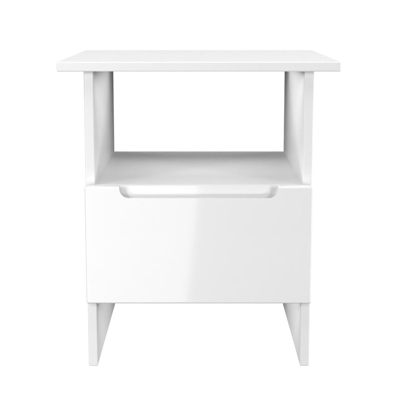 Milan Bottom Drawer Lamp Table in White Gloss & White Matt - Ready Assembled