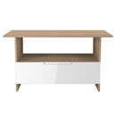 Milan Bottom Drawer Coffee Table in White Gloss & Bardolino Oak - Ready Assembled