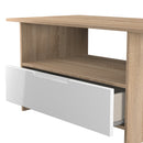 Milan Bottom Drawer Coffee Table in White Gloss & Bardolino Oak - Ready Assembled