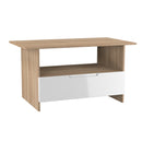 Milan Bottom Drawer Coffee Table in White Gloss & Bardolino Oak - Ready Assembled