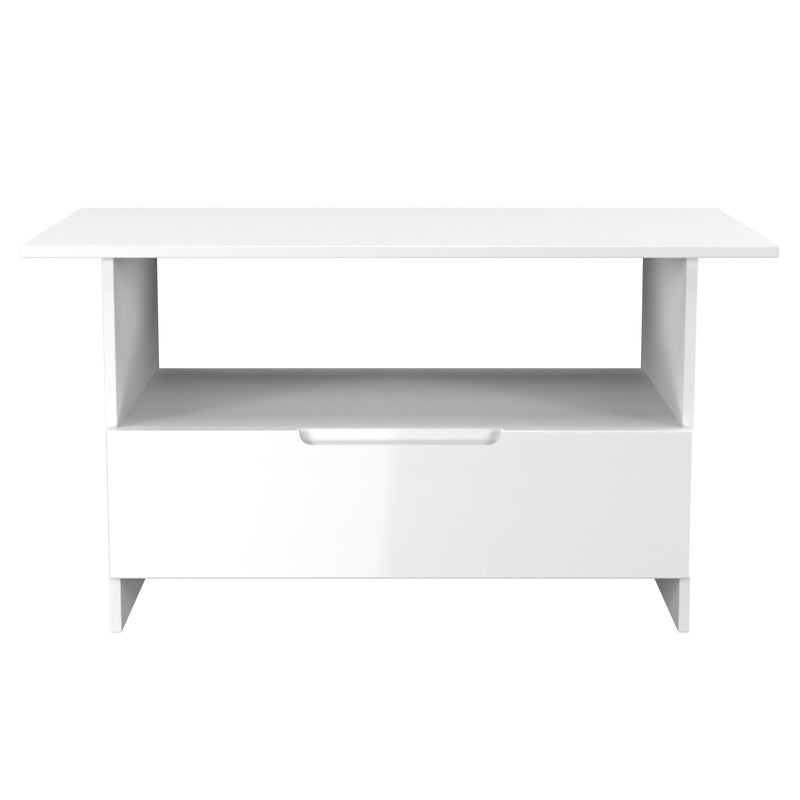 Milan Bottom Drawer Coffee Table in White Gloss & White Matt - Ready Assembled