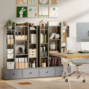 HOMCOM 12-Tier Bookshelf, Bookcase w/ 2 Folding Drawer, Graphite Wood Effect