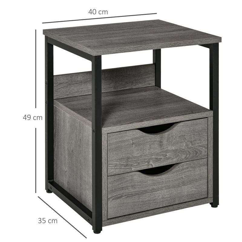 HOMCOM End Table Bedside Desk Slim Storage Cabinet With Shelf Grey