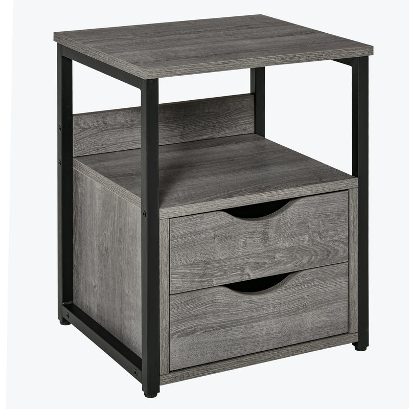HOMCOM End Table Bedside Desk Slim Storage Cabinet With Shelf Grey