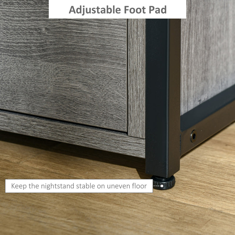 HOMCOM End Table Bedside Desk Slim Storage Cabinet With Shelf Grey