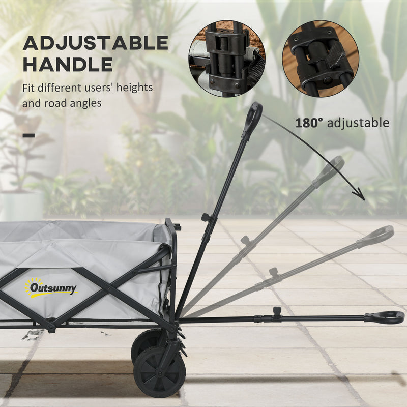 Outsunny Folding Outdoor Storage Trolley Cart Bag Telescopic Handle Brakes Grey