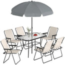 Outsunny 8 Piece Garden Dining Set With 6 Folding Chairs And Umbrella, Cream