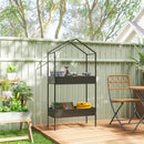 Outsunny 2 Tier Plant Stand, Outdoor Indoor Metal Plant Stand with Hook