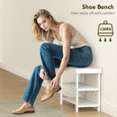 HOMCOM 3-Tier Bamboo Shoe Bench with 2 Shelves for Entryway, White
