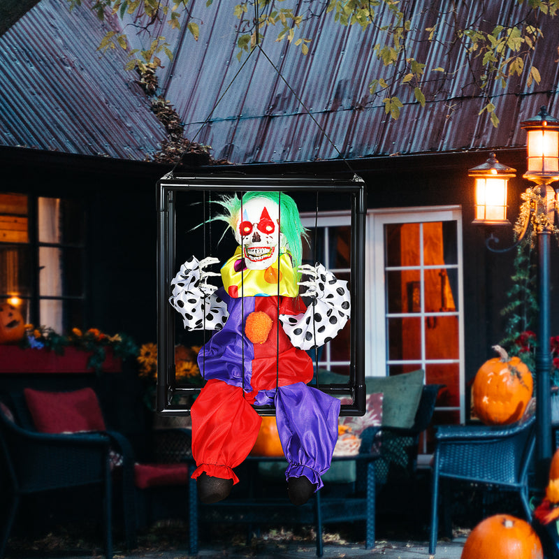 Outsunny Voice Activated Halloween Animatronics Hinging Clown in Cage