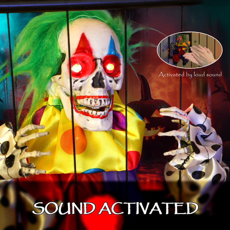 Outsunny Voice Activated Halloween Animatronics Hinging Clown in Cage