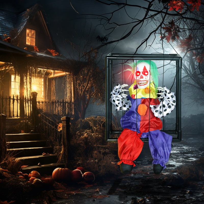 Outsunny Voice Activated Halloween Animatronics Hinging Clown in Cage