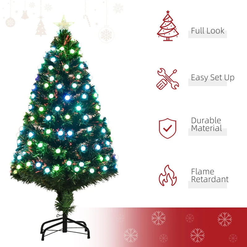Christmas Time 4FT Pre-Lit Artificial Christmas Tree w/ Fibre Optic Led Light Xmas Decorations