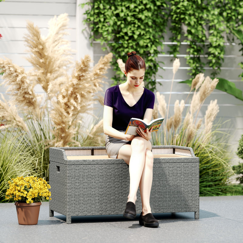 Outsunny Rattan Outdoor Storage Bench with Aluminium Frame, Grey
