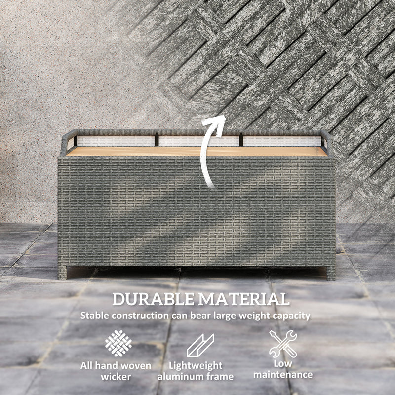 Outsunny Rattan Outdoor Storage Bench with Aluminium Frame, Grey