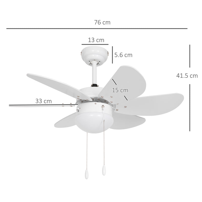 HOMCOM Mounting Reversible Ceiling Fan with Light, Pull-chain Switch, White