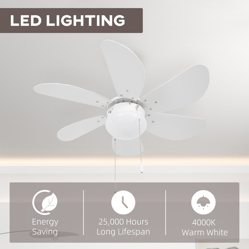 HOMCOM Mounting Reversible Ceiling Fan with Light, Pull-chain Switch, White