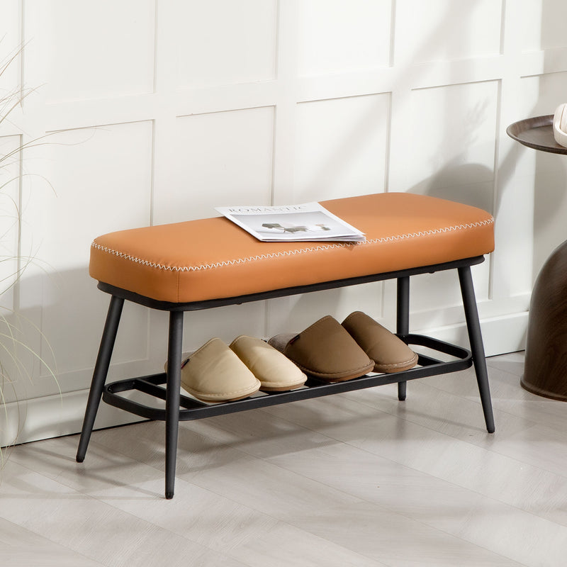 HOMCOM Shoe Bench, PU Leather Shoe Storage Bench for Entryway,