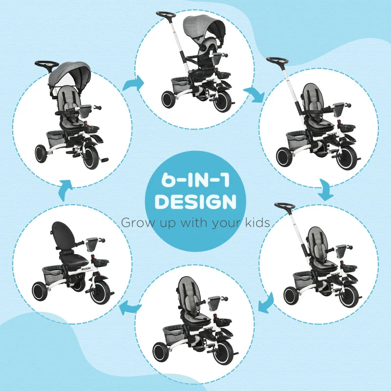 HOMCOM Multifunctional Children's Tricycle -  Grey