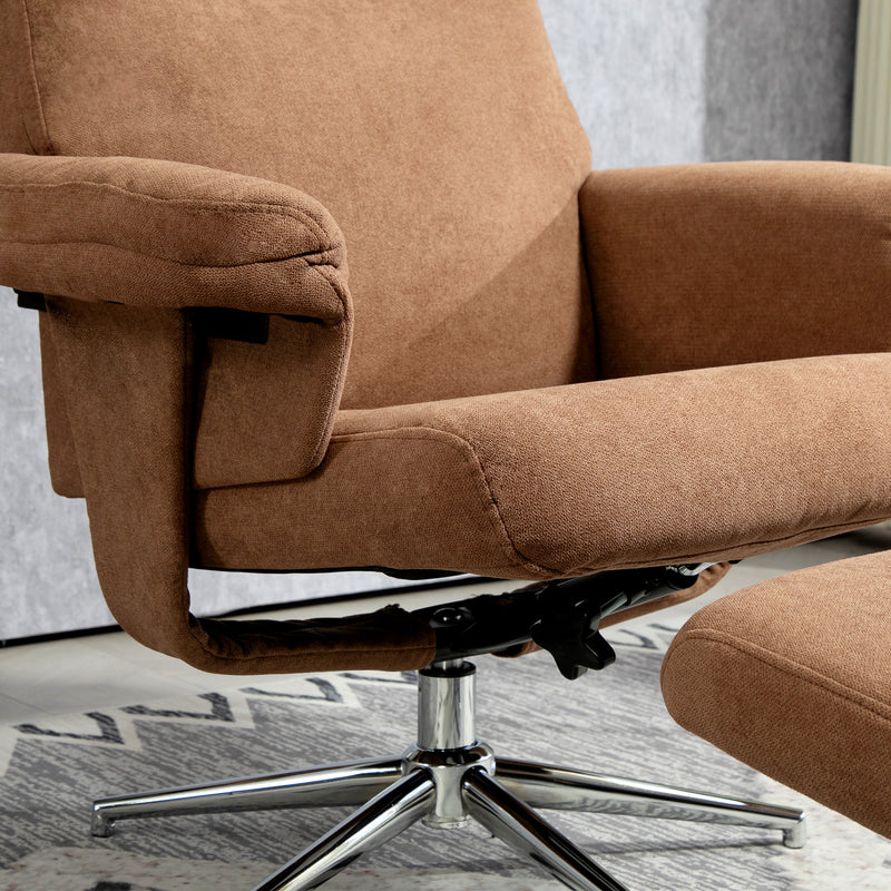HOMCOM Light Brown Recliner Chair with Footstool with Adjustable Back