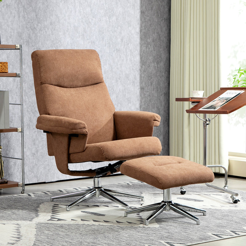 HOMCOM Light Brown Recliner Chair with Footstool with Adjustable Back