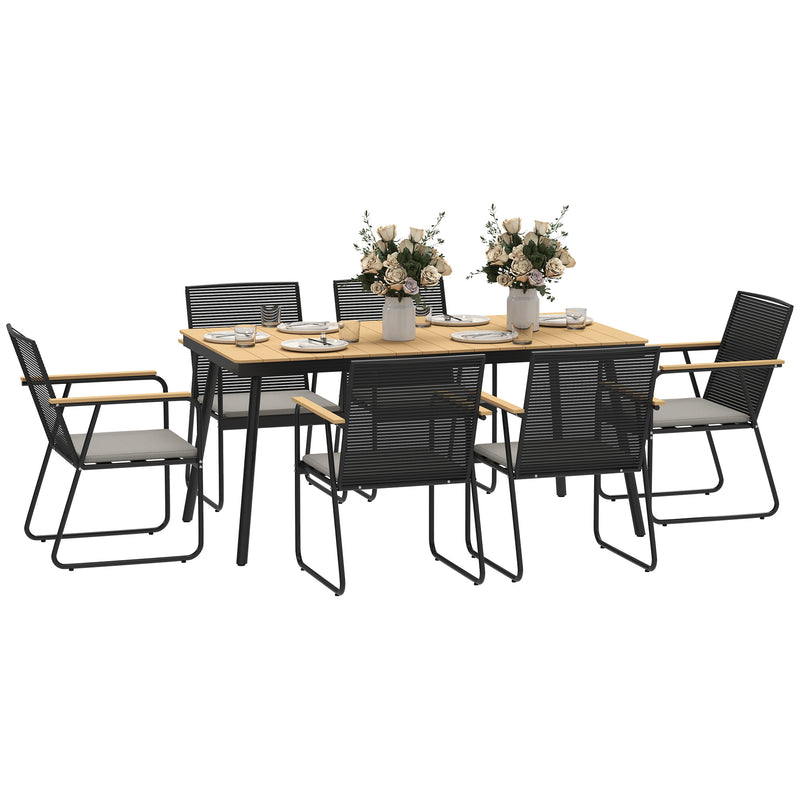 Outsunny 6 Seater Garden Dining Set with Cushions Rattan Backrest