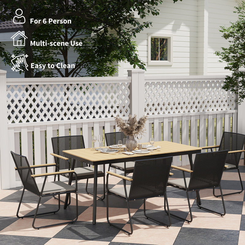 Outsunny 6 Seater Garden Dining Set with Cushions Rattan Backrest