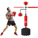 HOMCOM 3-in-1 Punching Bag with 2 Speedballs, 360° Reflex Bar, Red