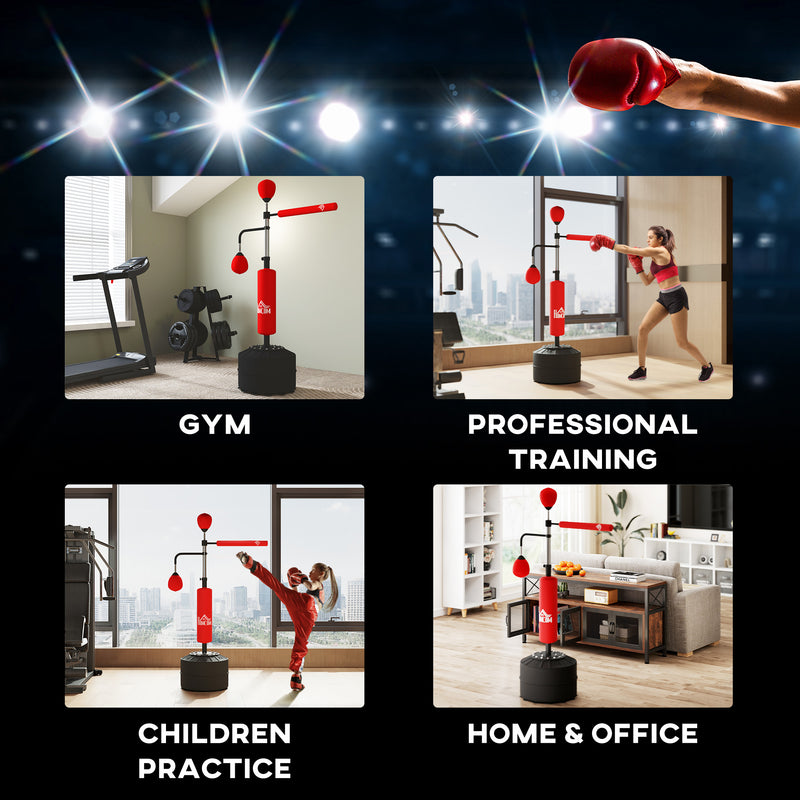 HOMCOM 3-in-1 Punching Bag with 2 Speedballs, 360° Reflex Bar, Red