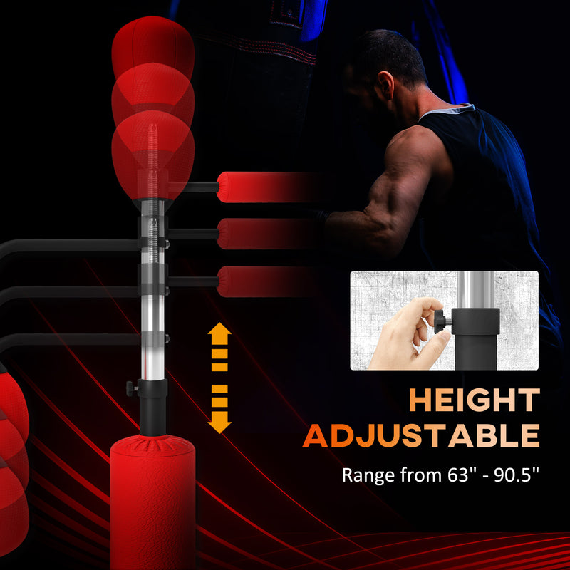 HOMCOM 3-in-1 Punching Bag with 2 Speedballs, 360° Reflex Bar, Red