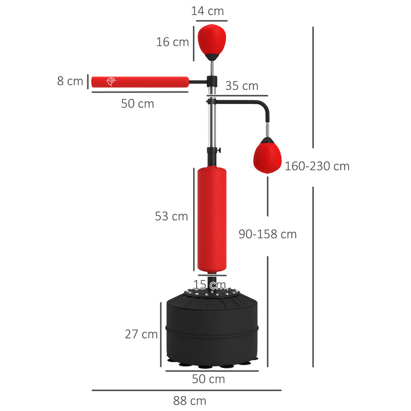 HOMCOM 3-in-1 Punching Bag with 2 Speedballs, 360° Reflex Bar, Red