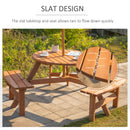 Outsunny Garden Round Table W/3 Attached Benches-Fir Wood