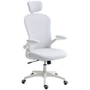 Vinsetto Mesh Chair With Headrest, 4D Lumbar Support, Flip-up Arm - White/Pink/Black