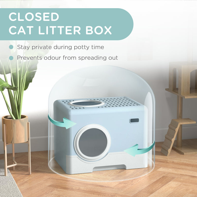 PawHut Enclosed Cat Litter Tray with Lid, Front Entry, Top Exit, Scoop