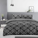 Marcus Geo Printed Duvet Cover Set -  Double & King | Soft Microfibre Easy Care Bedding In Black